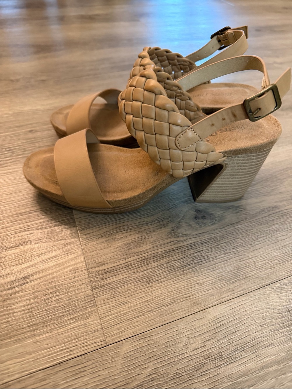 Pierre Dumas Tan Braided Strap Block Heel Sandals